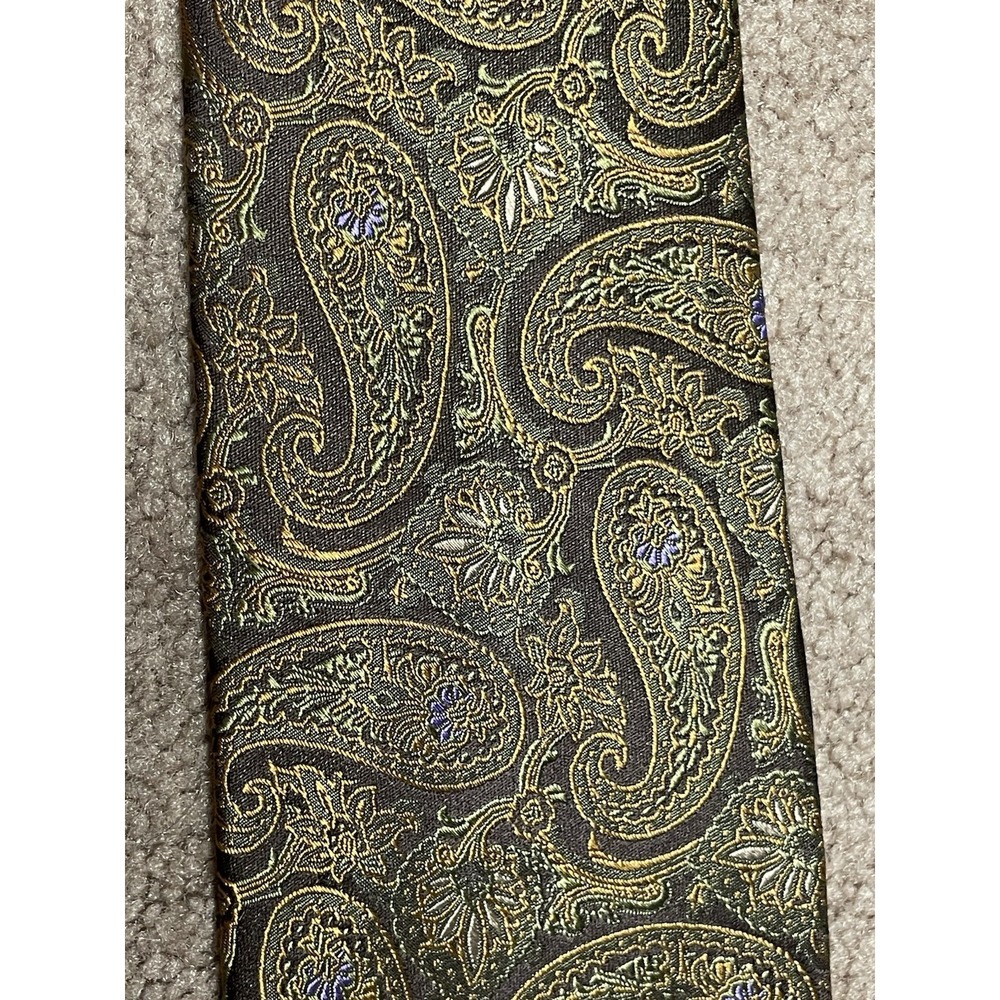 Stafford Signature 100% Silk Tie Mens Paisley Gold‎ Brown Purple